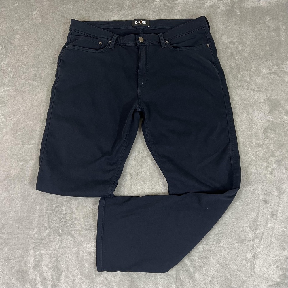 DU/ER No Sweat Straight Fit Pants Mens 38x30 Blue Nature 5 Pocket Stretch Chino
